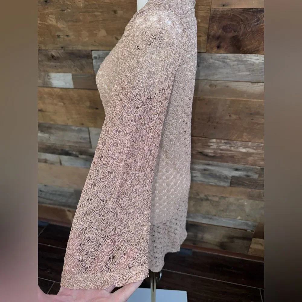 ELIF for Jordan Taylor Loose Knit Crochet Gold Long Sleeve Beach Coverup Medium